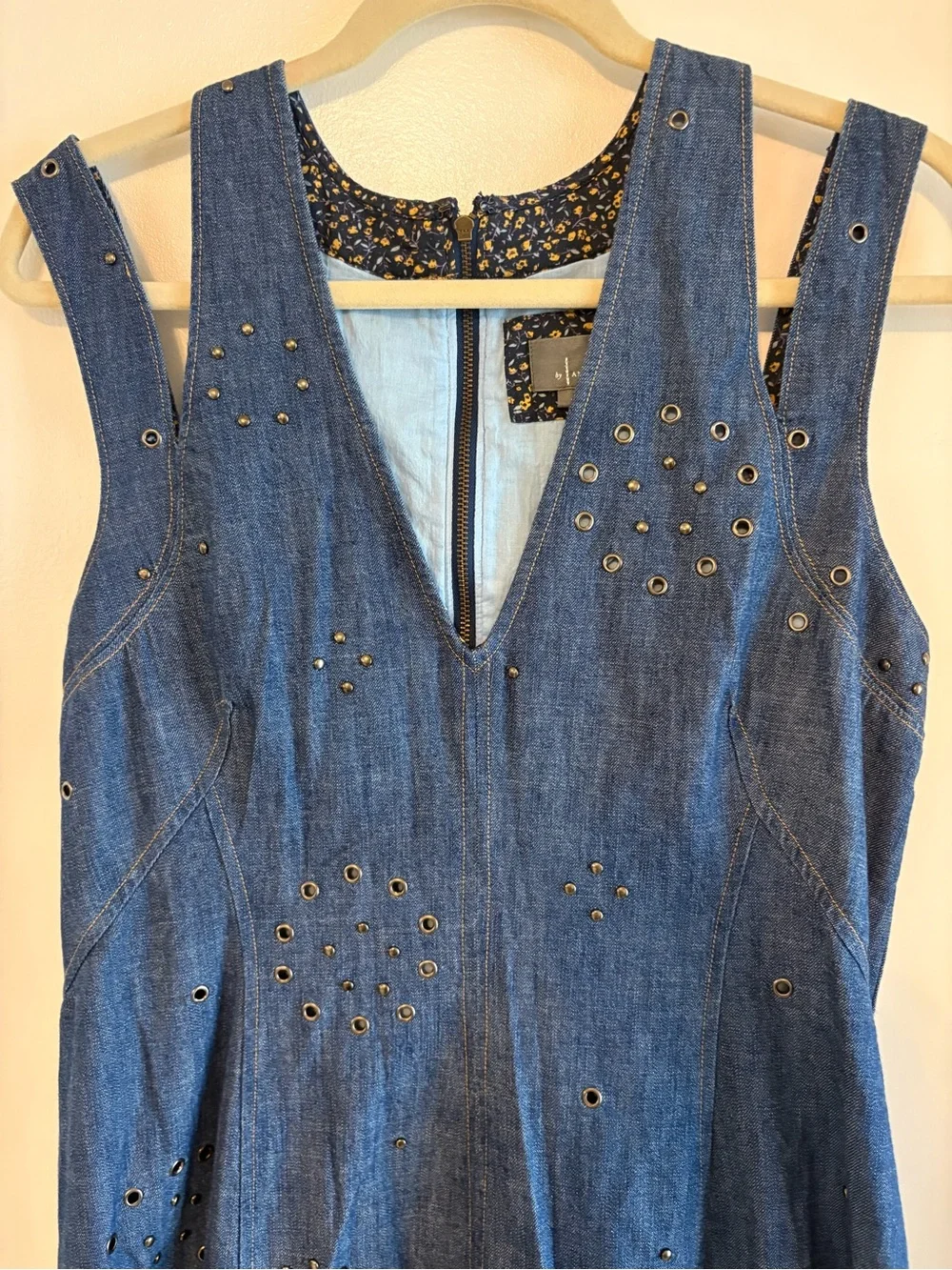 ANTHROPOLOGIE Grommet Blue Jean Denim A Line Flare Skirt Sleeveless Dress! NEW!